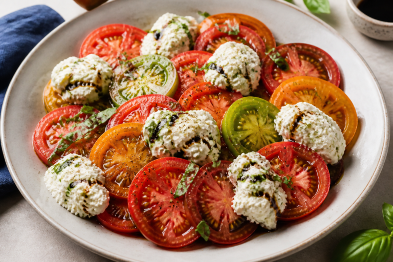 Tomato Salad With Herbed Ricotta and Balsamic Vinaigrette