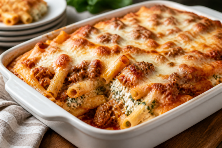 Baked Ziti With Ground Beef and Ricotta Spinach