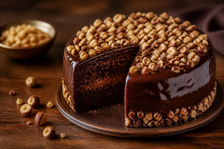 Nutty Chocolate Glaze Cake