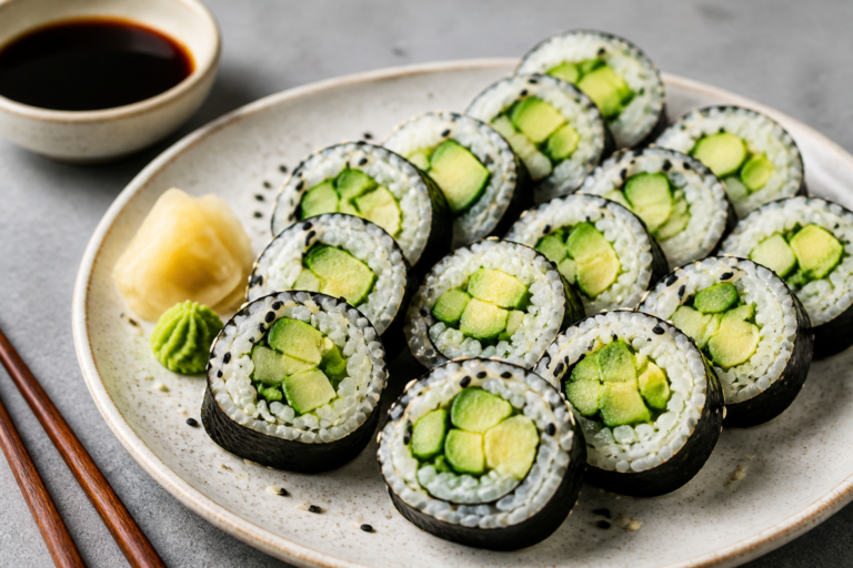 Vegan Sushi Rolls With Avocado and Cucumber