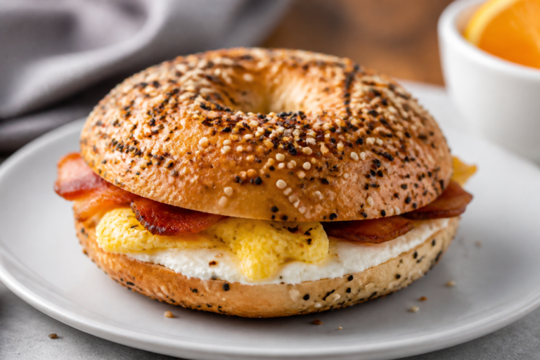 Everything Bagel With Cream Cheese and Egg