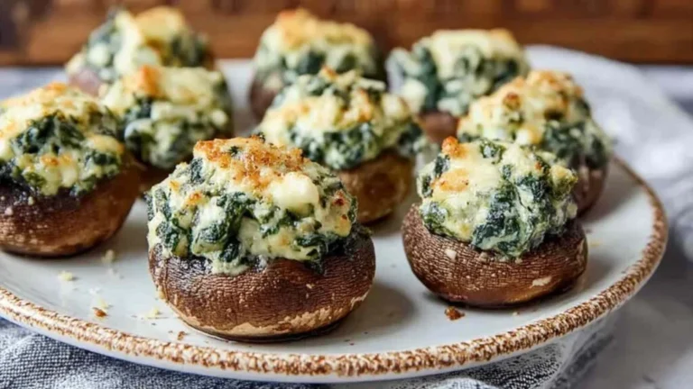 High Protein Spinach Dip Stuffed Mushrooms