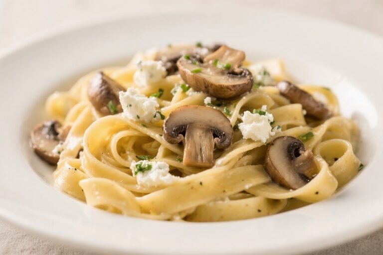 8 Ingredient Garlic Butter Mushroom and Goat Cheese Fettuccine – Creamy, Comforting, and Quick