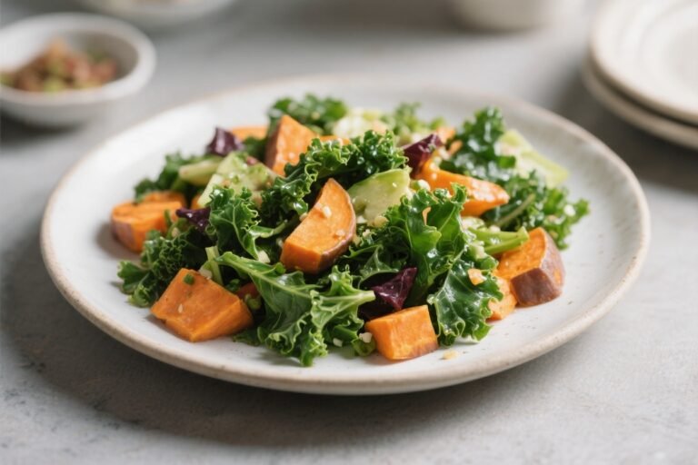 Vegetarian Kale & Sweet Potato Salad – Bright, Hearty, and Satisfying