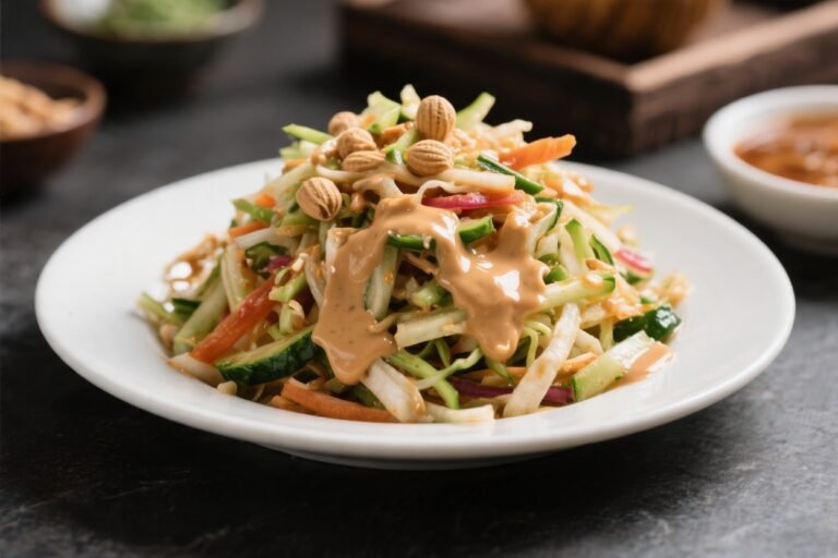 Vegetarian Asian Slaw With Peanut Dressing – Crunchy, Fresh, and Full of Flavor
