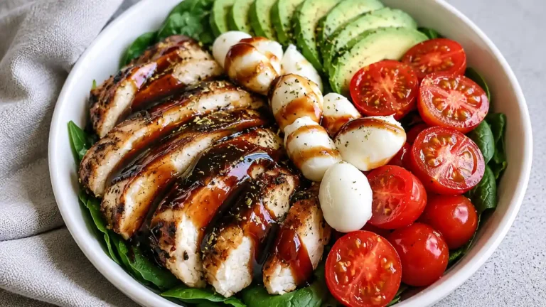 Baked Marinated Chicken Salad with Avocado and Balsamic Glaze