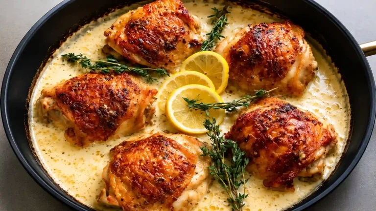 Bobby Flay Chicken Thighs With Creamy Garlic, Lemon, and Thyme