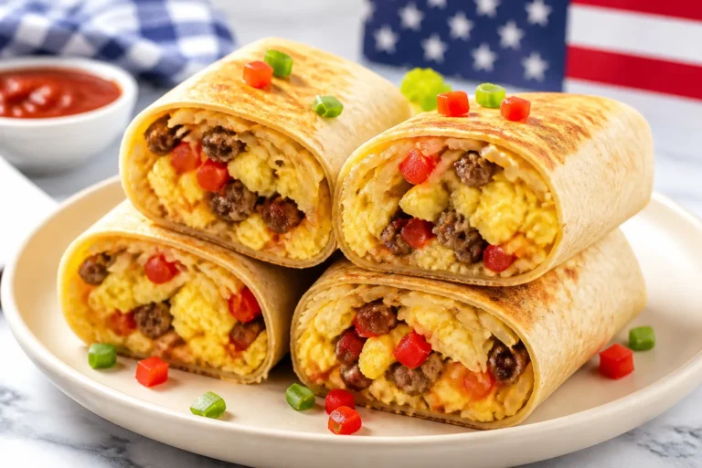 4th of July Freezer Friendly Breakfast Burritos With Hashbrowns