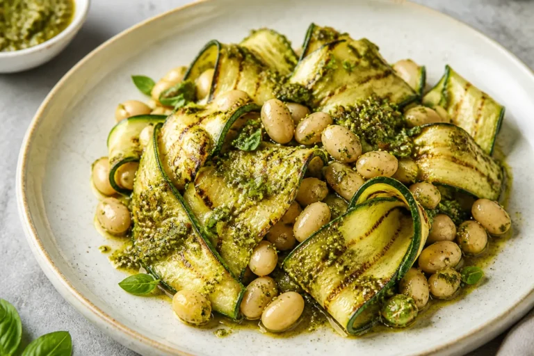 Grilled Zucchini Ribbons With Pesto and White Beans