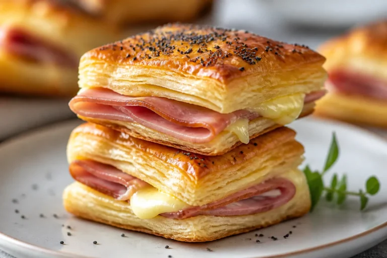 Ham and Cheese Puff Pastry Stacks with Poppy Seed Crust