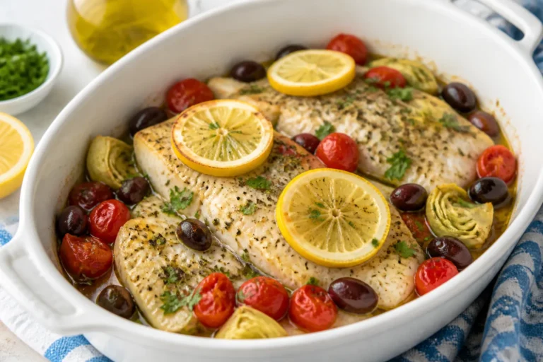 Mediterranean Baked Fish Dinner Recipe Easy Heart Healthy Meal