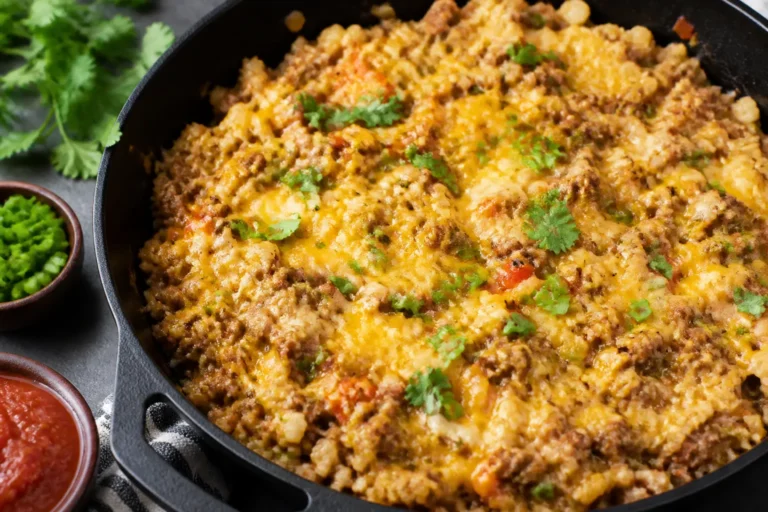 Cheesy Taco Ground Beef and Cauliflower Rice Skillet