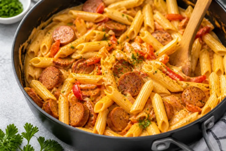 One Pot Creamy Cajun Sausage Pasta The Lazy Dish